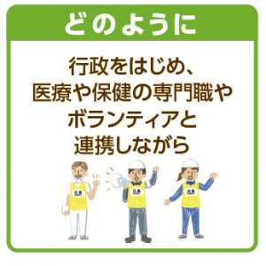 行政をはじめ、医療や保健の専門職やボランティアと連携しながら